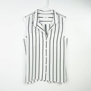 Equipment Silk Black & White Stripe Button Front Blouse Size Small